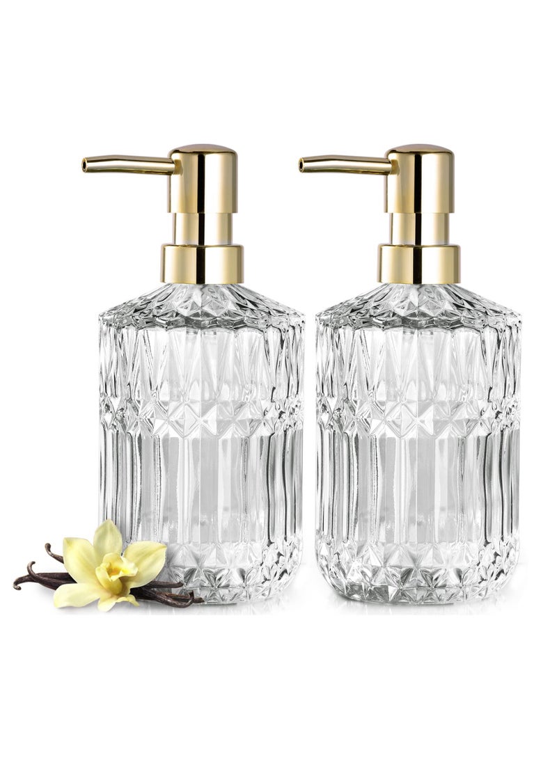 موزع صابون زجاجي شفاف مع مضخة بلاستيك ABS، موزعات غسول كريستال لحوض المطبخ والحمام (2 عبوة شفافة) - Image 1