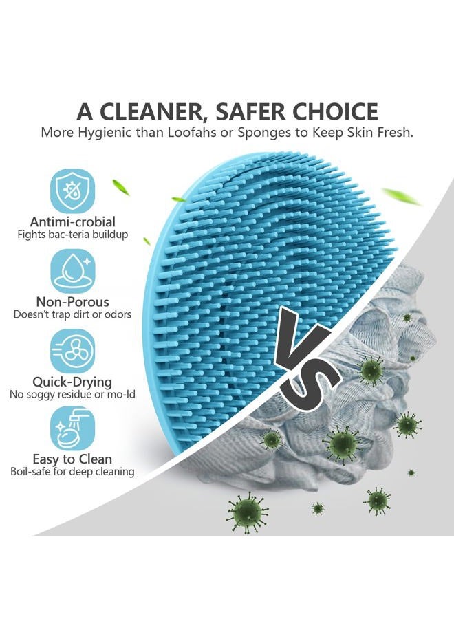 BEAUTAIL Silicone Body and Face Scrubber Set 5 Pack, Shower Bath Scrubber, Gentle Exfoliating Brush for Women Men Sensitive Skin, More Hygienic Than Traditional Loofah, Long Lasting, Pink+Blue+Gray - Image 2