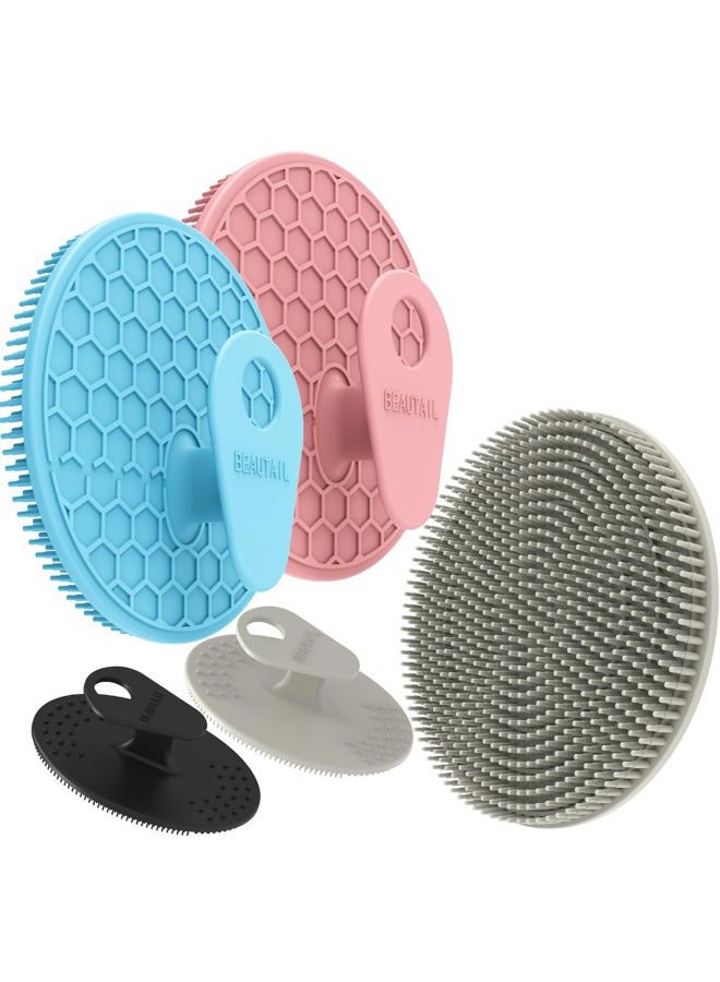 BEAUTAIL Silicone Body and Face Scrubber Set 5 Pack, Shower Bath Scrubber, Gentle Exfoliating Brush for Women Men Sensitive Skin, More Hygienic Than Traditional Loofah, Long Lasting, Pink+Blue+Gray - Image 1