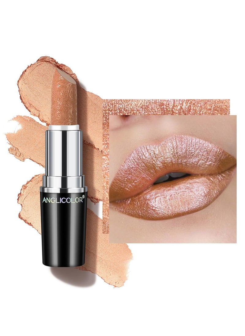 Anglicolor Glitter Nude Lipstick,High Impact Lipcolor Moisturizing Creamy Formula,Metallic Lipstick For Women For Vegan & Cruelty-Free,Full-Coverage Lip Color(10 SAHARA GOLD, 4g) 