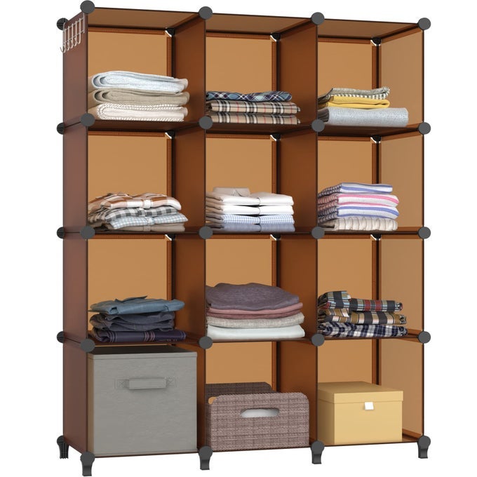 CLOSET ORGANIZER 12CUBE CLOSET ORGANIZERS AND STORAGE CUBE STORAGE ORGANIZER FOR KIDS CLOSET BEDROOM BATHROOM OFFICE BROWN