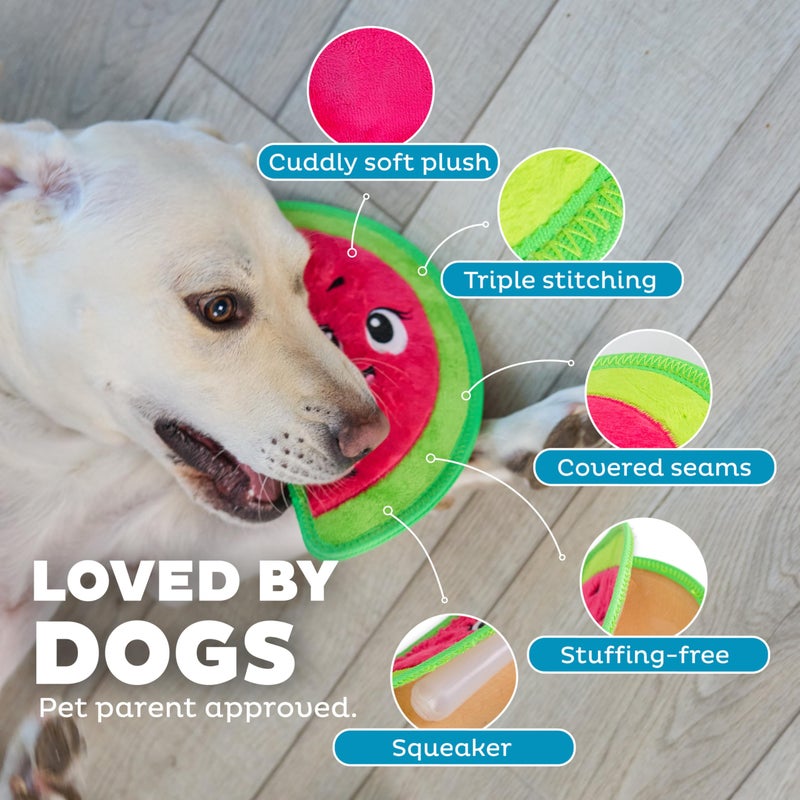 Outward Hound Tough Skinz Durable Squeaky Dog Toy with Two Tough Layers, Watermelon, Red, Medium - Image 4