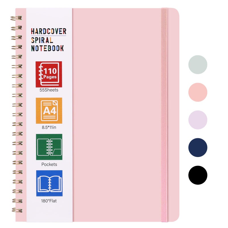 LABUK Spiral Notebook 8.5 x 11, A4 Hardcover Notebooks for Women, 55 Sheets 110 Pages Large Journal for Work, School, (Pink) - Image 1