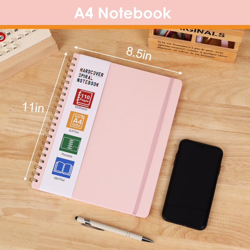 LABUK Spiral Notebook 8.5 x 11, A4 Hardcover Notebooks for Women, 55 Sheets 110 Pages Large Journal for Work, School, (Pink) - Image 2