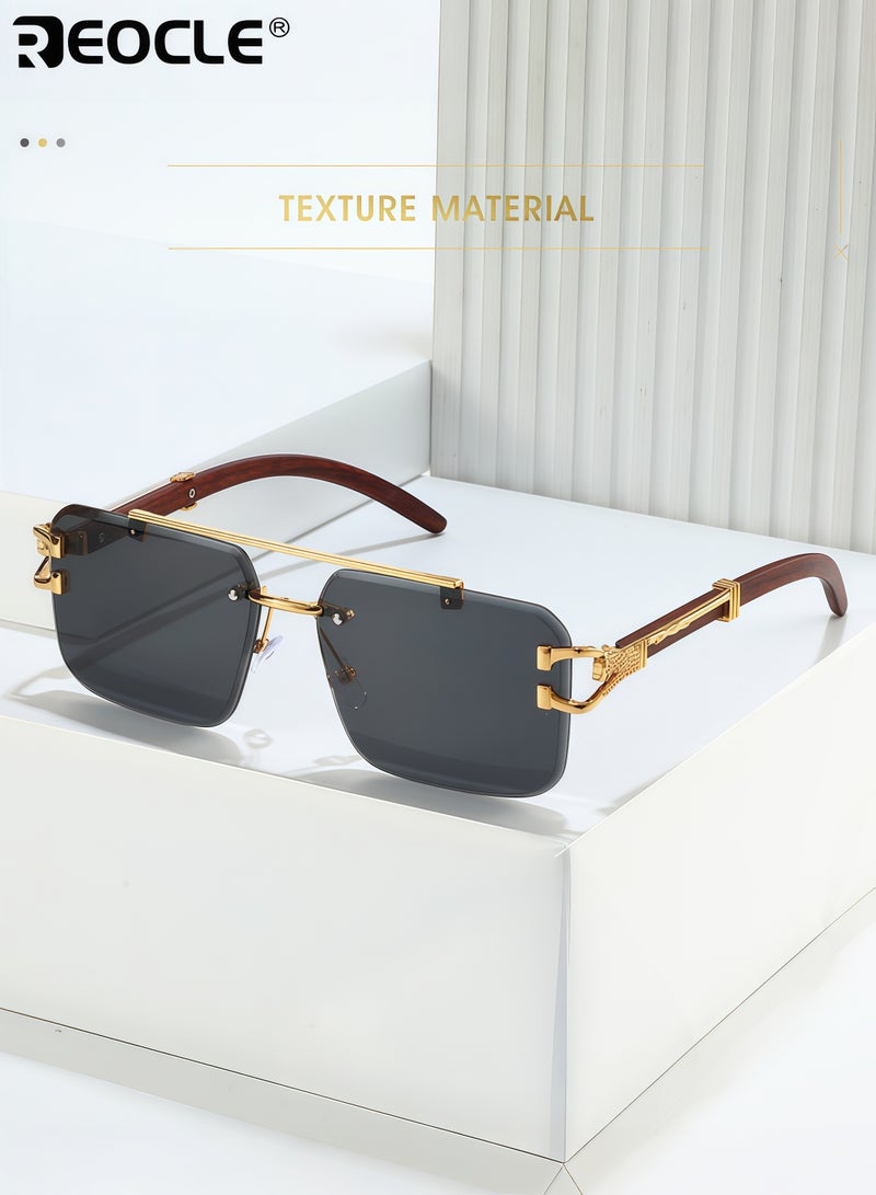 ريوكل نظارات شمسية للجنسين بنمط جلد النمر مع عدسات بولي كربونات عاكسة وتصميم مفصلات معدنية، نظارات عصرية مع دعم من حبيبات الخشب للارتداء أثناء السفر والحفلات - Image 2