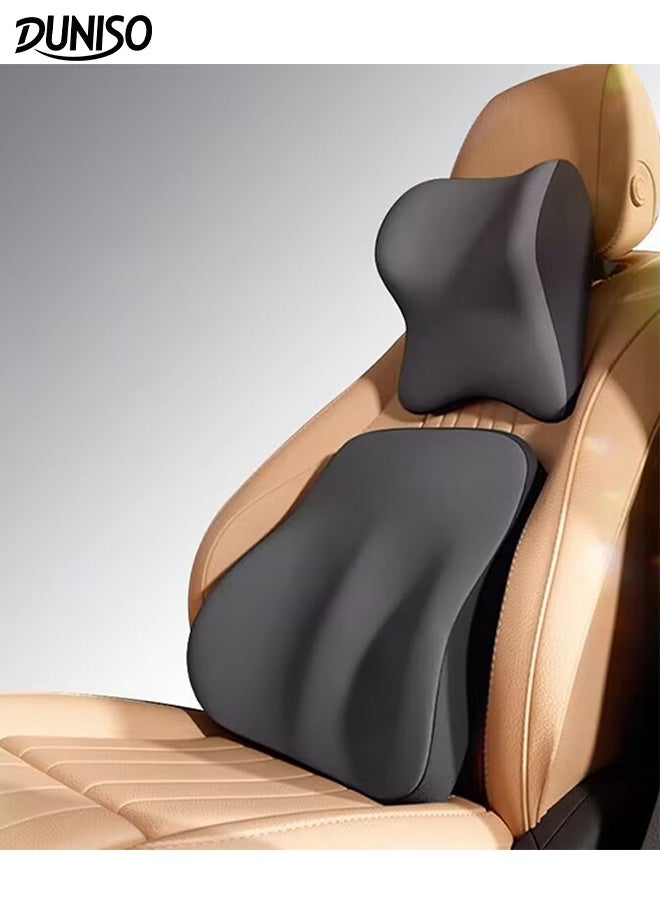 DUNISO Lumbar Support Pillow and Car Headrest Neck Pillow Set Memory Foam Car Headrest Pillows Cars Seat Head Lumbar Cushion Car Seat Pillow Comfortable Neck Pillow Multi-use Lumbar Support Pillow Cars Seat for Car, Office Chair and Home Chair - Image 1