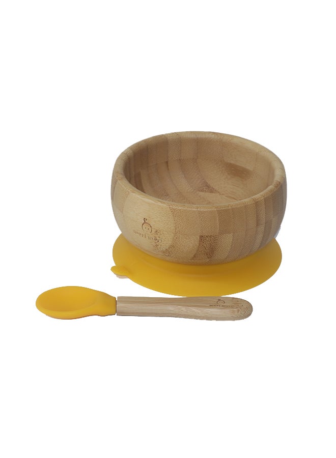 Mori Mori Round Bowl With Spoon And Silicone Suction -Yellow - Image 4