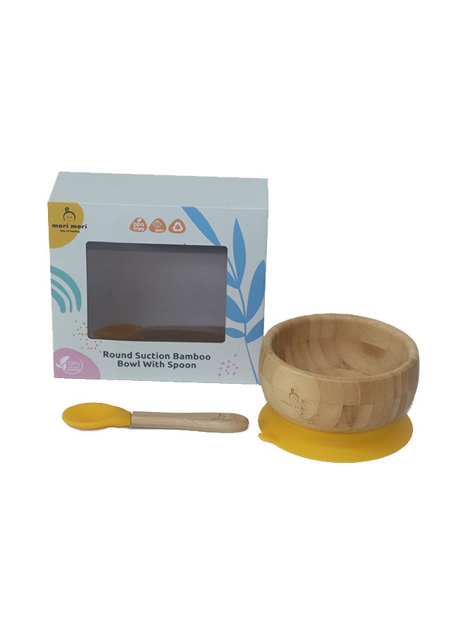 Mori Mori Round Bowl With Spoon And Silicone Suction -Yellow - Image 1
