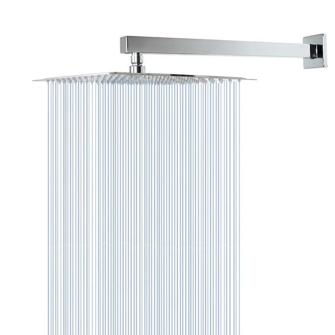 SHOWER HEAD WITH EXTENSION ARM HIGH PRESSURE SQUARE WITH SHOWERARM STAINLESS STEEL RAINFALL WATERFALL FULL BODY COVERAGE 12 SHOWER WITH 16 ARM CHROME