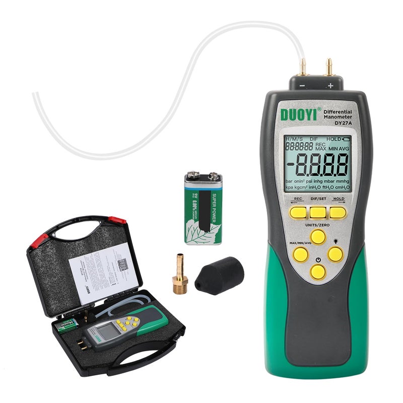 DUOYI Manometer Gas Pressure Tester 2413Kpa35Psi Wide Range Digital Manometer Lp Gas Pressure Tester with 11 Pressure Units MAXMINAVG Measurement Data StorageHold 9V Battery - Image 2