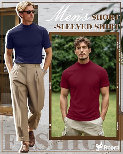 Ficerd 3 Pack Men's Mock Neck T Shirts, Cotton Short Sleeve Turtleneck Tee Shirts Slim Fit Basic Casual Solid Undershirt Tops(Medium,Black, Navy Blue, Wine Red) - Image 3