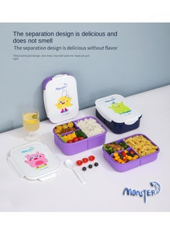 Monster Lunch box 3 compartments with spoon 1150ML purple  - Image 2