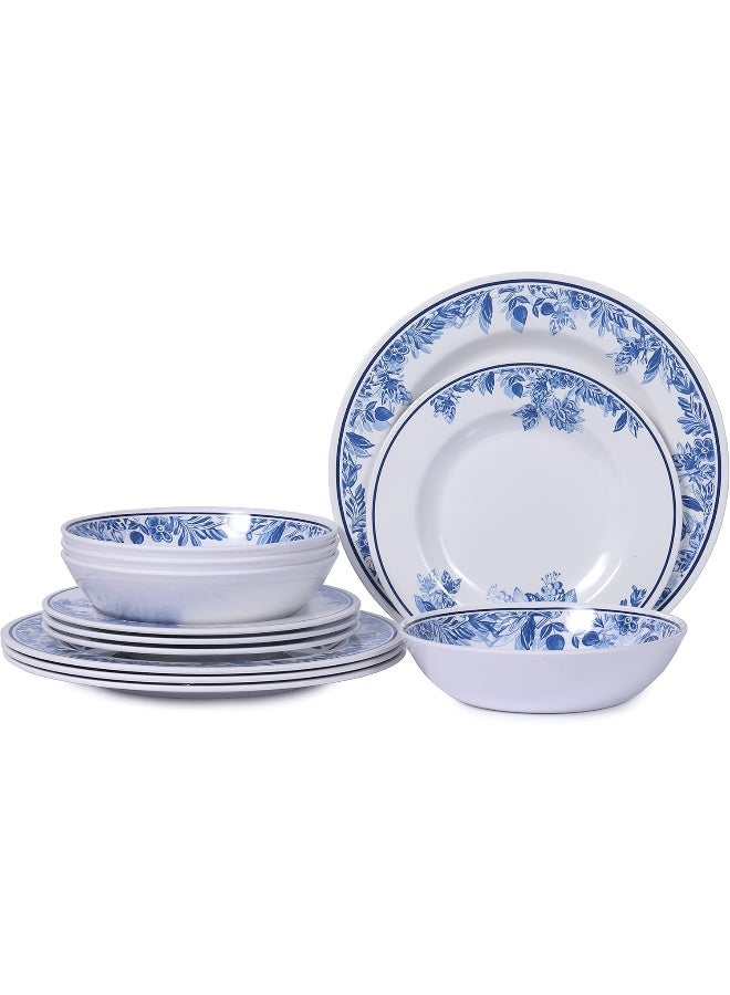 Lechoo Melamine Dinnerware Sets 12pcs Floral Dinnerware Set Service for 4 - Image 1