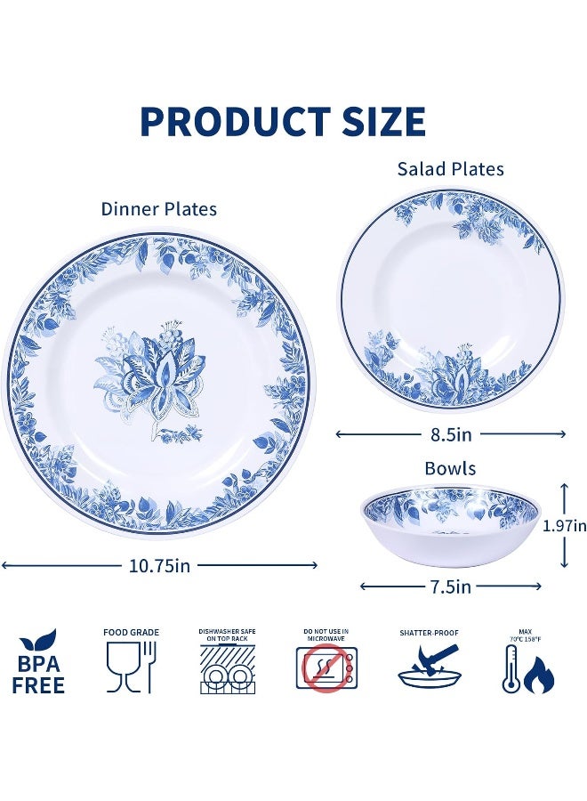 Lechoo Melamine Dinnerware Sets 12pcs Floral Dinnerware Set Service for 4 - Image 3