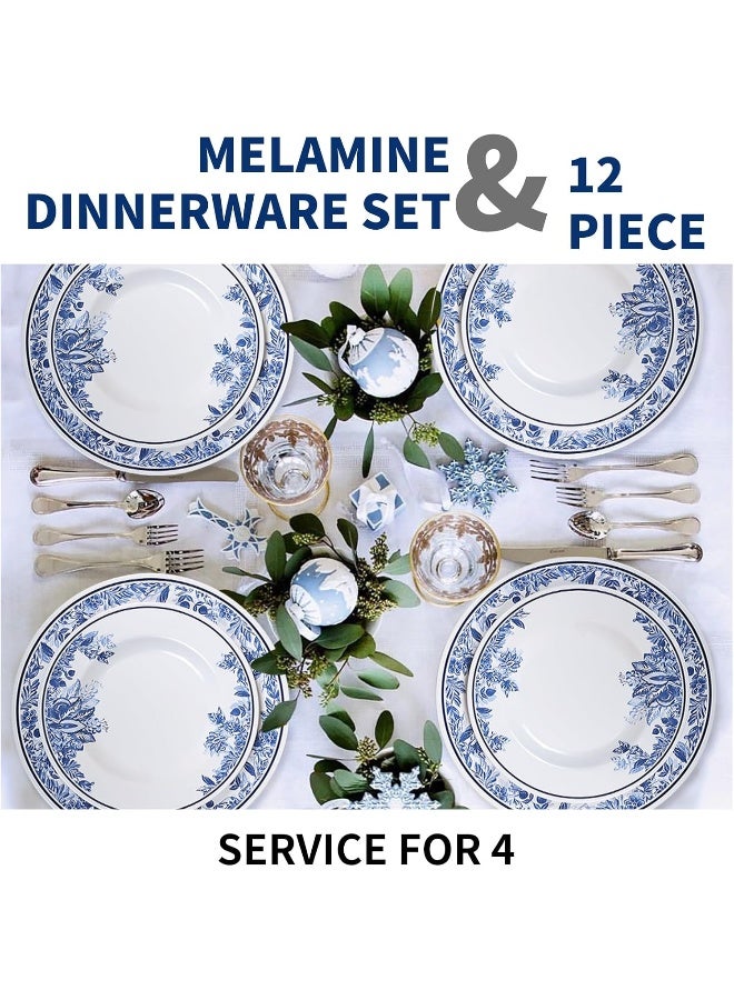 Lechoo Melamine Dinnerware Sets 12pcs Floral Dinnerware Set Service for 4 - Image 4