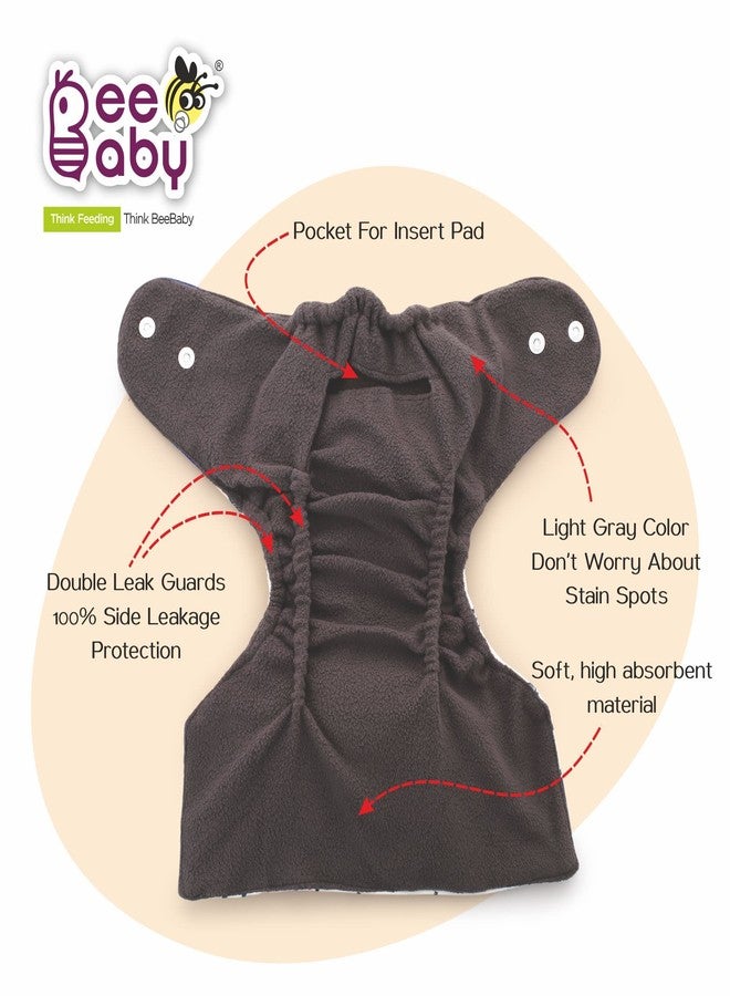 BeeBaby Bumtelligent Free Size Pocket Style Cotton Cloth Baby Diaper & 2 Grey RapiDry Pads/Inserts | High absorbent, Adjustable, Reusable, & Washable | 0 to 3 Years. (Feathers - Light Blue) - Image 4