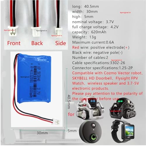 KP Original Battery KP Original 503040 3.7v 1000mah بطارية قابلة لإعادة الشحن مع موصل لمكبر صوت البلوتوث، الألعاب، الطائرة بدون طيار الصغيرة 1000 mAh 3.7 v Li Po (عبوة 1) - Image 2
