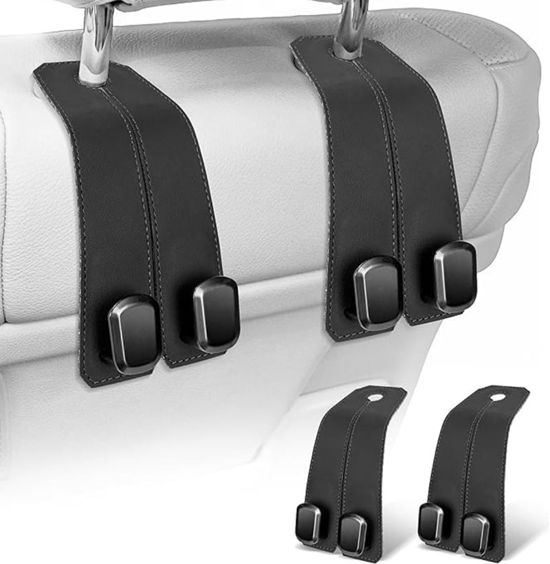 TASMAX Back Seat 2-in-1 Leather Hanger Hook car Interior Accessories Bag Holder Headrest Hanger with Hooks Car Seat Storage Hooks for Bags Car Seat Storage Hooks for Bags, Purses, Phone (Pack of 2) - Image 1