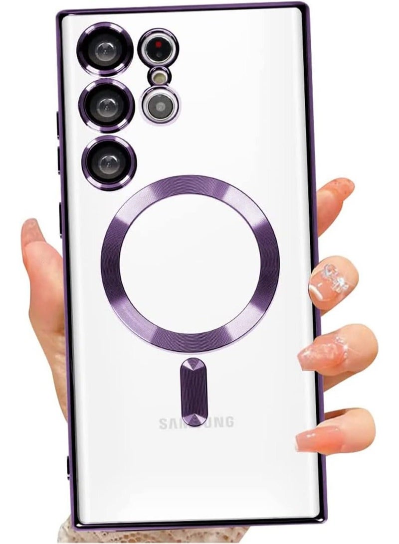 Arabest Magnetic Clear Case for Samsung Galaxy S23 Ultra 5G with Camera Lens Protector, Compatible with MagSafe, Electroplated Slim Shockproof Phone Protective Cover for Women Men (Purple) - Image 1