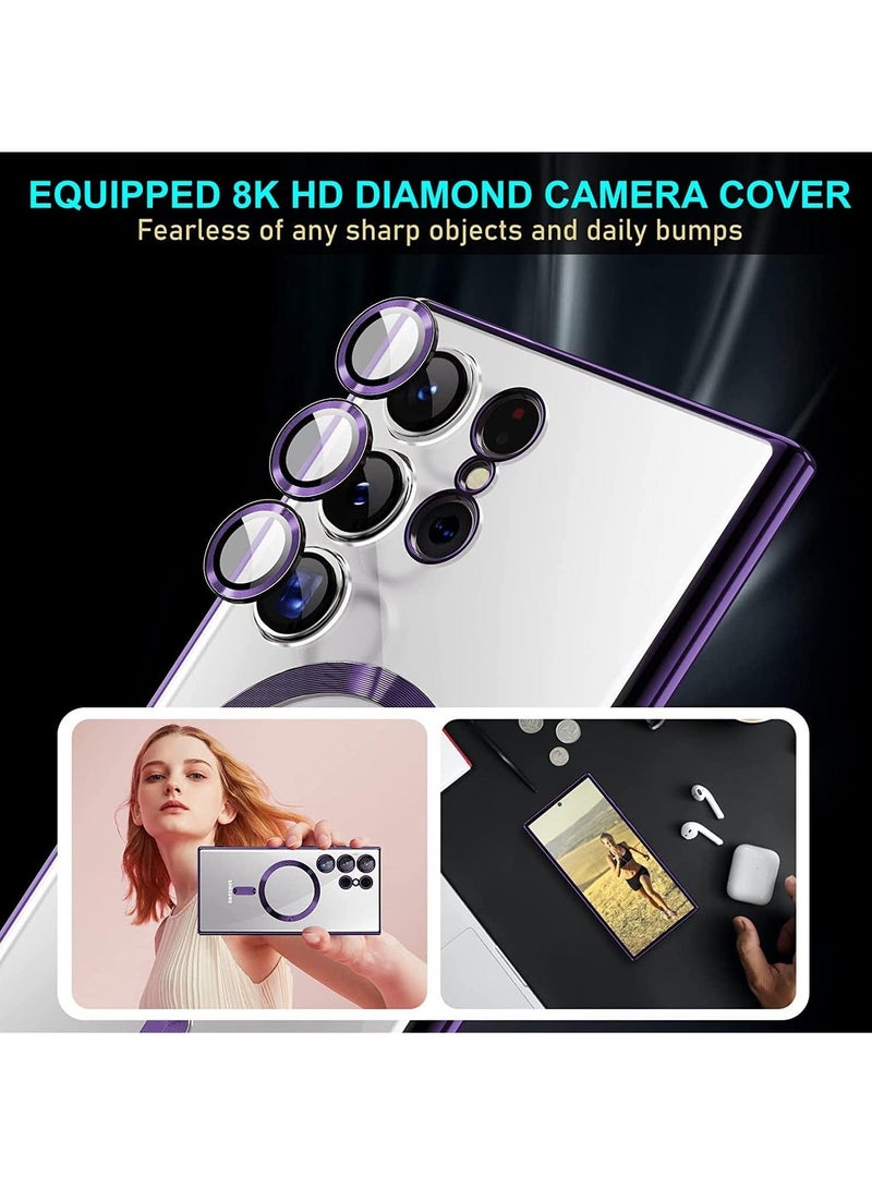 Arabest Magnetic Clear Case for Samsung Galaxy S23 Ultra 5G with Camera Lens Protector, Compatible with MagSafe, Electroplated Slim Shockproof Phone Protective Cover for Women Men (Purple) - Image 3