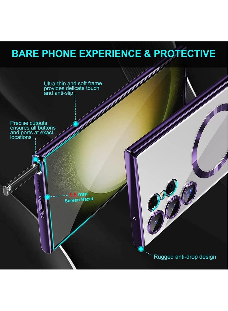 Arabest Magnetic Clear Case for Samsung Galaxy S23 Ultra 5G with Camera Lens Protector, Compatible with MagSafe, Electroplated Slim Shockproof Phone Protective Cover for Women Men (Purple) - Image 5