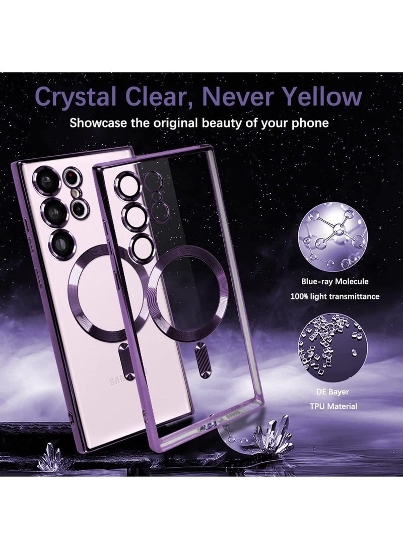 Arabest Magnetic Clear Case for Samsung Galaxy S23 Ultra 5G with Camera Lens Protector, Compatible with MagSafe, Electroplated Slim Shockproof Phone Protective Cover for Women Men (Purple) - Image 2