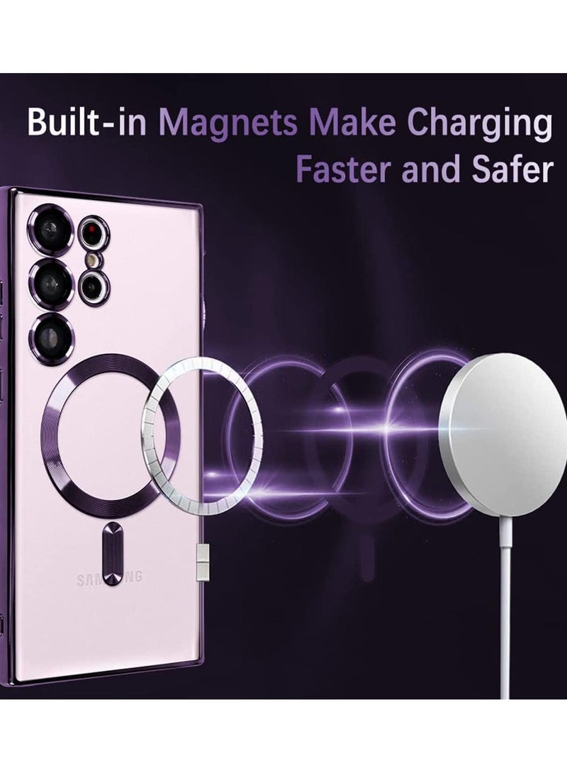 Arabest Magnetic Clear Case for Samsung Galaxy S23 Ultra 5G with Camera Lens Protector, Compatible with MagSafe, Electroplated Slim Shockproof Phone Protective Cover for Women Men (Purple) - Image 4