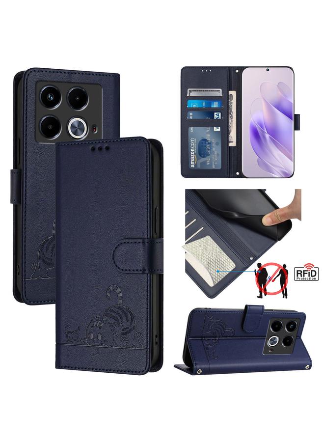 S-TOP Case For Infinix Note 40 Cat Rat Embossed Pattern RFID Leather Phone Case with Lanyard - Image 1