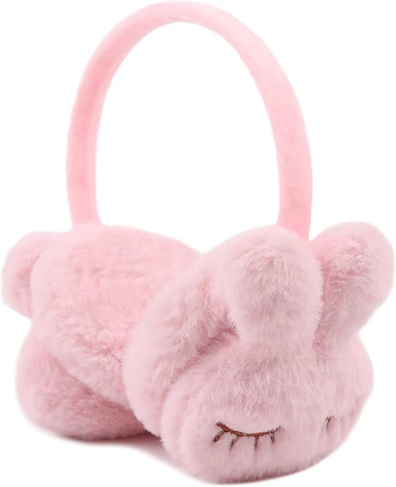 INFISPACE Winter Super Warm Fluffy Earmuffs | 3D Kitty Ears Faux Fur Plush Ear Warmers for Boys & Girls (Pink) - Image 1