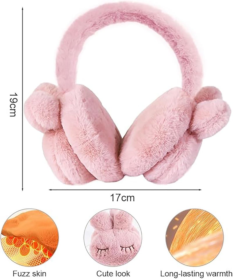 INFISPACE Winter Super Warm Fluffy Earmuffs | 3D Kitty Ears Faux Fur Plush Ear Warmers for Boys & Girls (Pink) - Image 5