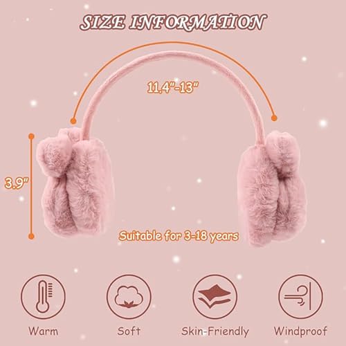 INFISPACE Winter Super Warm Fluffy Earmuffs | 3D Kitty Ears Faux Fur Plush Ear Warmers for Boys & Girls (Pink) - Image 3