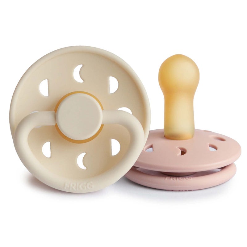 FRIGG Moon Natural Rubber Baby Pacifier | Made in Denmark | BPA-Free (Blush/Cream, 6-18 Months) 2-Pack - Image 1