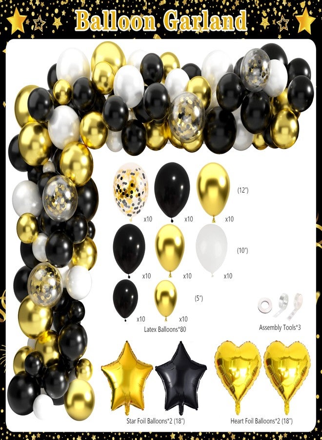 THAWAY Retirement Party Decorations for Men Women 109Pcs Black Gold Happy Retirement Decorations Retirement Banner Backdrop Balloons Sash Hanging Swirls Pompoms Tablecloth Honeycomb Centerpiece(Black Gold) - Image 3