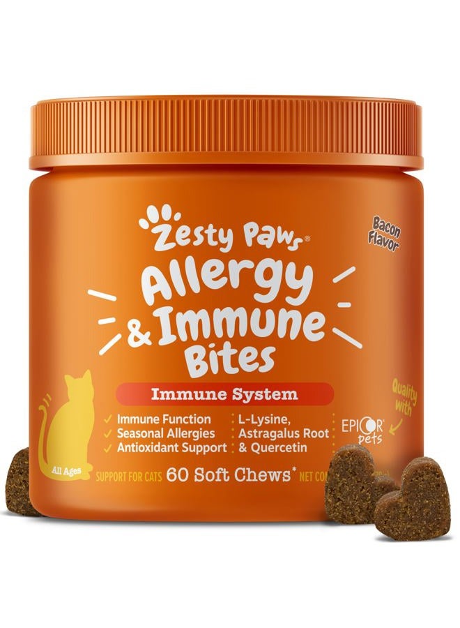Zesty Paws Lysine Immune Soft Chews for Cats - with L-Lysine, EpiCor, Astragalus Root, Quercetin & Antioxidants - Advanced Functional Supplement for Cat Immune Support - Salmon Flavor - 60 Count - Image 1