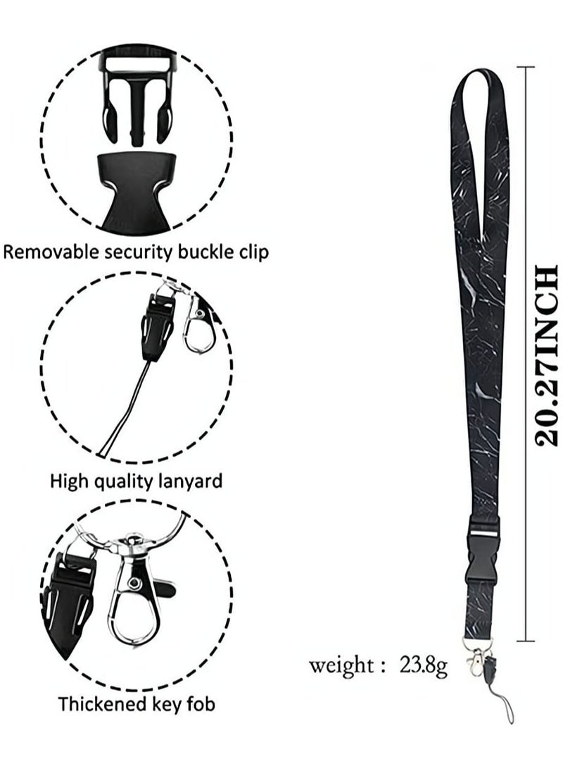 Generic Black Marble Lanyard, Premium Soft Fabric Neck Lanyard Keys Lanyards Strap Quick Release Detachable Buckle Black Silky Marble Keychain ID Holder Cell Phones Bags Accessories - Image 4