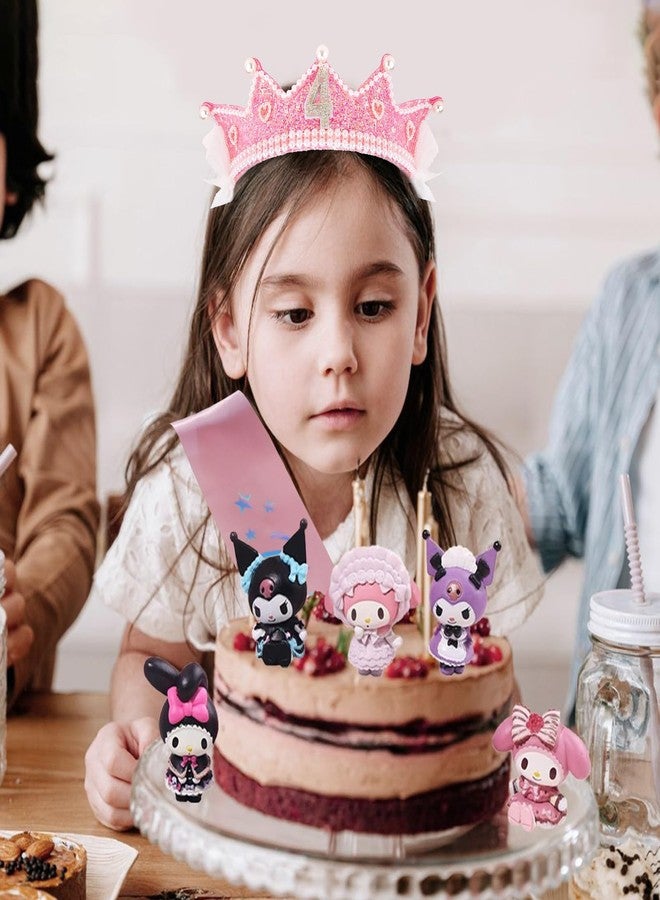 شاناكو هدايا عيد ميلاد شانكو للفتيات بعمر 4 سنوات: تاج ووشاح زينة عيد الميلاد الرابع، طقم فيونكة وردية اللون لحفلة عيد الميلاد، طقم تاج أميرة وعصابة رأس - Image 3