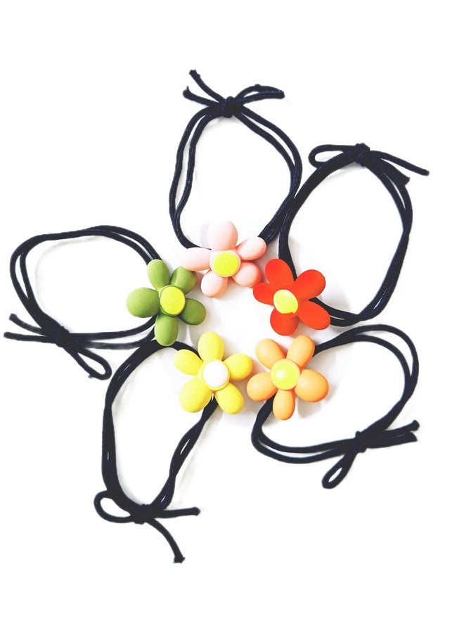 IBDA Colourful Petals Rubber Bands with Knots in Pink, Orange,Yellow, Red, Green, Pack of 05 - Image 1