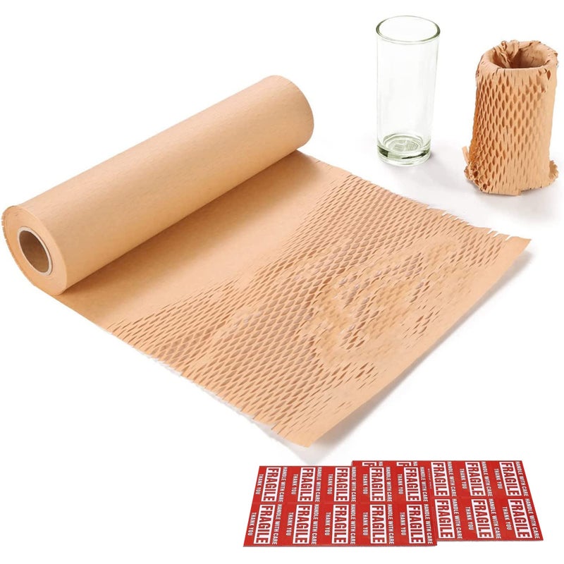 Yens Honeycomb PackingWrapping Paper Roll 12 x 100 ft for Moving Shipping Packaging Gifts Bonus Fragile Stickers
