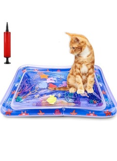 Cat Water Sensory Play Mat, Thickened Water Sensor Play Mat, Interactive Cat Toy for Indoor Cats with A Pump, Water Sensor Mat for Kids Cool Comfort Inflatable Tummy Time Water Mat