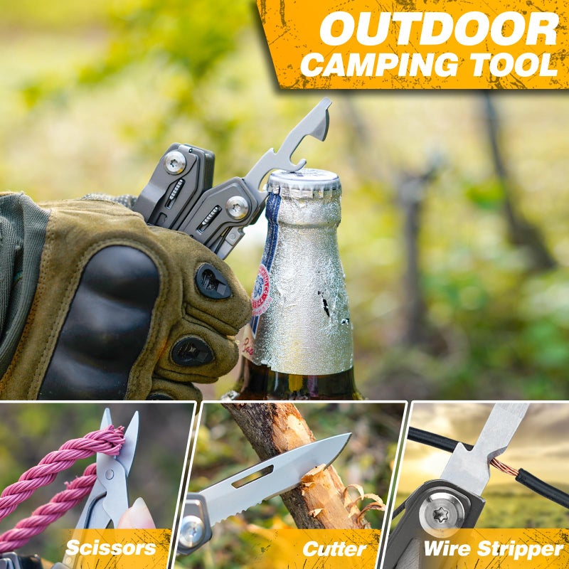 BIBURY أدوات متعددة BIBURY BI2043، 17 في 1 أداة متعددة محمولة قابلة للطي مع كماشة، مقص، فتاحة علب ومفك براغي، أدوات EDC للتخييم، الأنشطة الخارجية، إصلاح المنزل - طلاء تيتانيوم - Image 4