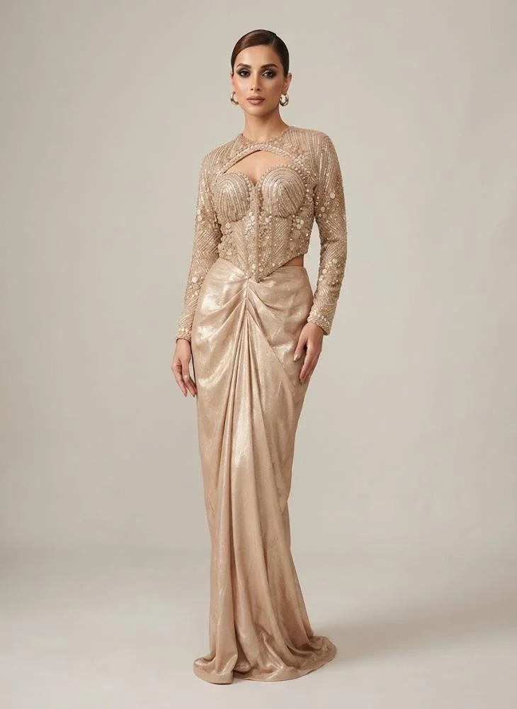Viny VINY Beige Embellished Skirt Set with Cutout Bodice – Women's Indian Ethnic Wear