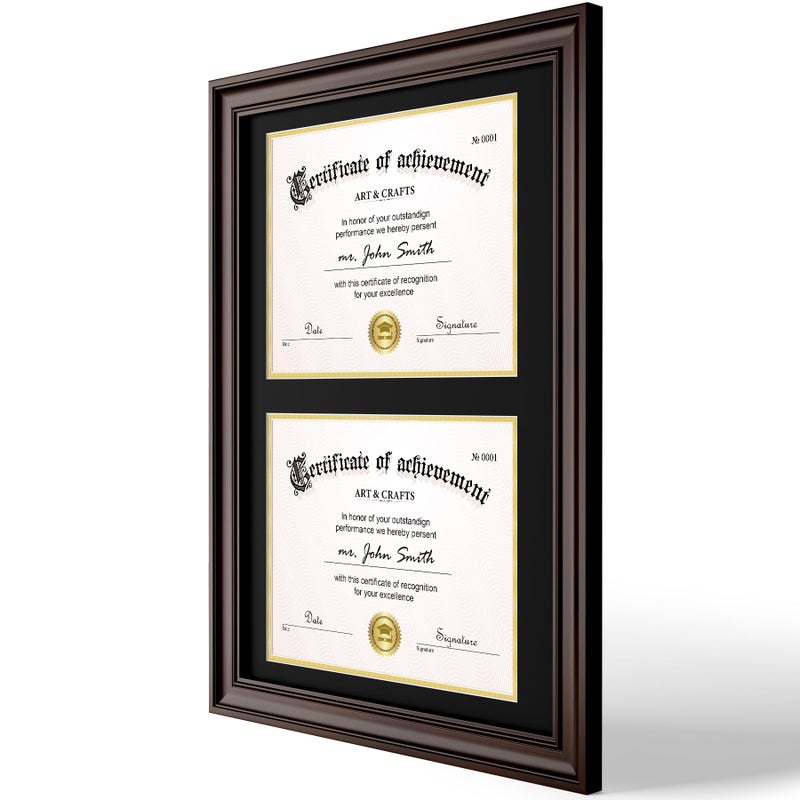 Yaetm Vertical Double Diploma Frame 14x20 for Two 8.5x11 Certificates, Degrees, Documents, Tempered Glass with Black Over Gold Acid-free Mats, Dual Diploma Frames, Brown/Black - Image 2
