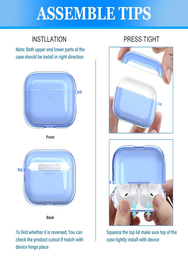 MHYALUDO غطاء حماية متوافق مع سماعات AirPods Pro من الجيل الثالث من MHYALUDO، غطاء حماية متوافق مع سماعات AirPods Pro 3 مع سلسلة مفاتيح، غطاء شفاف ناعم مقاوم للصدمات بمعايير عسكرية، أزرق - Image 4