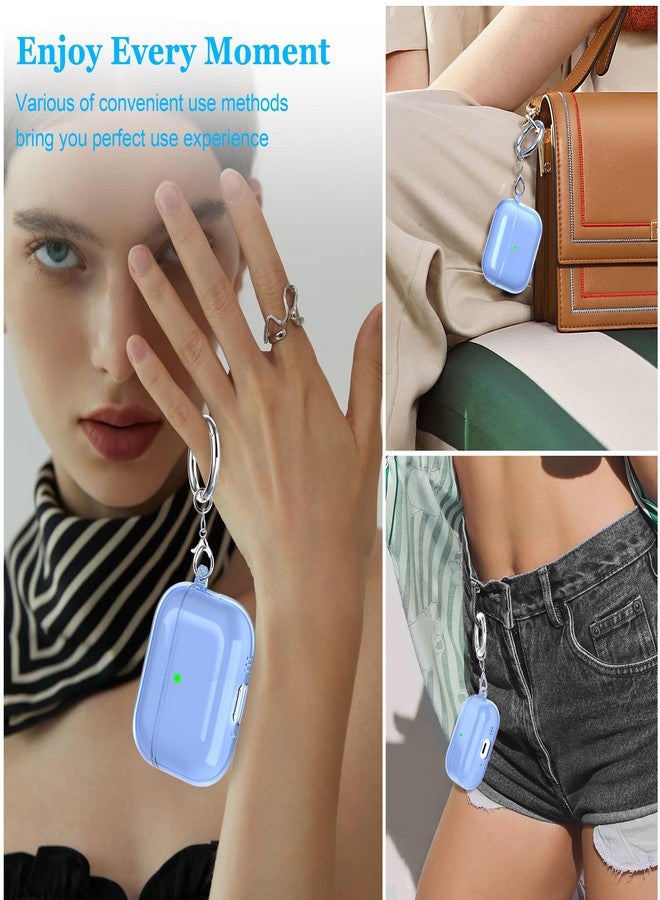 MHYALUDO غطاء حماية متوافق مع سماعات AirPods Pro من الجيل الثالث من MHYALUDO، غطاء حماية متوافق مع سماعات AirPods Pro 3 مع سلسلة مفاتيح، غطاء شفاف ناعم مقاوم للصدمات بمعايير عسكرية، أزرق - Image 2