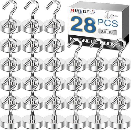 MIKEDE Heavy Duty Magnetic Hooks for Cruise Ship-N52 Silver 28 Pack-30 LB - Image 1