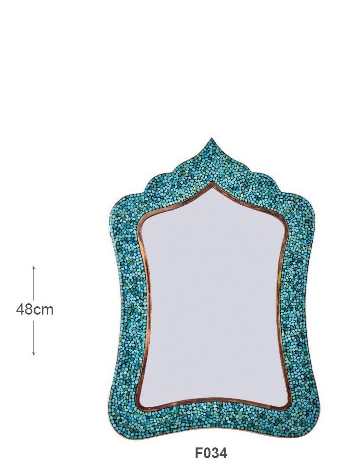 أغاجاني مرآة مستطيلة عتيقة باللون الفيروزي والنحاسي  - Image 2
