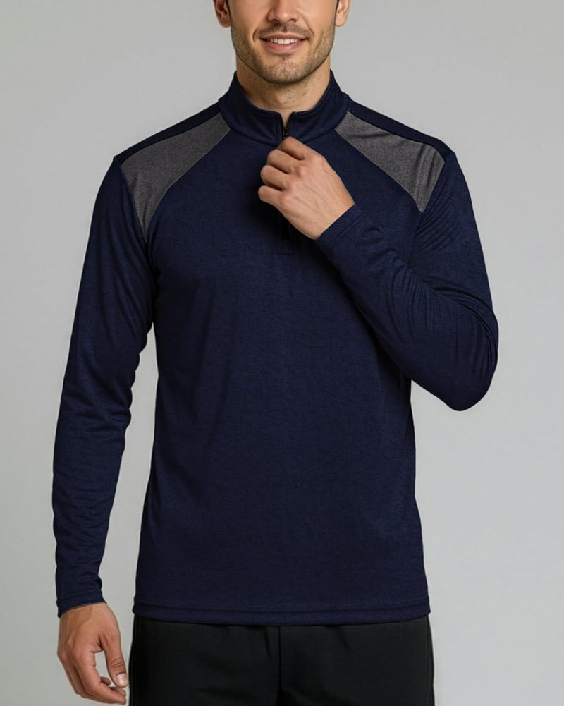 REALESSENTIALS Real Essentials 3 Pack: Men's Active Dry-Fit Quarter Zip Long Sleeve Outdoor Athletic Performance Pullover - Image 3