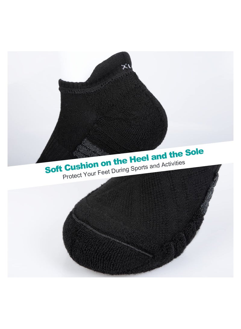 SYOSI 6 Pairs Running Socks Cushioned Trainer Socks Sports Socks Mens Socks Cotton Ankle Socks for Men Women Ladies Low Cut Anti-Blister Breathable Athletic Socks Walking Socks Black - Image 2