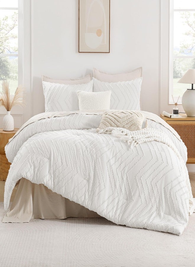 Andency White California King Comforter Set, Boho Cal King Soft Warm Tufted Neutral Bedding Comforter Sets, 3 Pieces Cali King Aesthetic Chevron Farmhouse Cute Bohemian Textured Bedding Set - Image 2