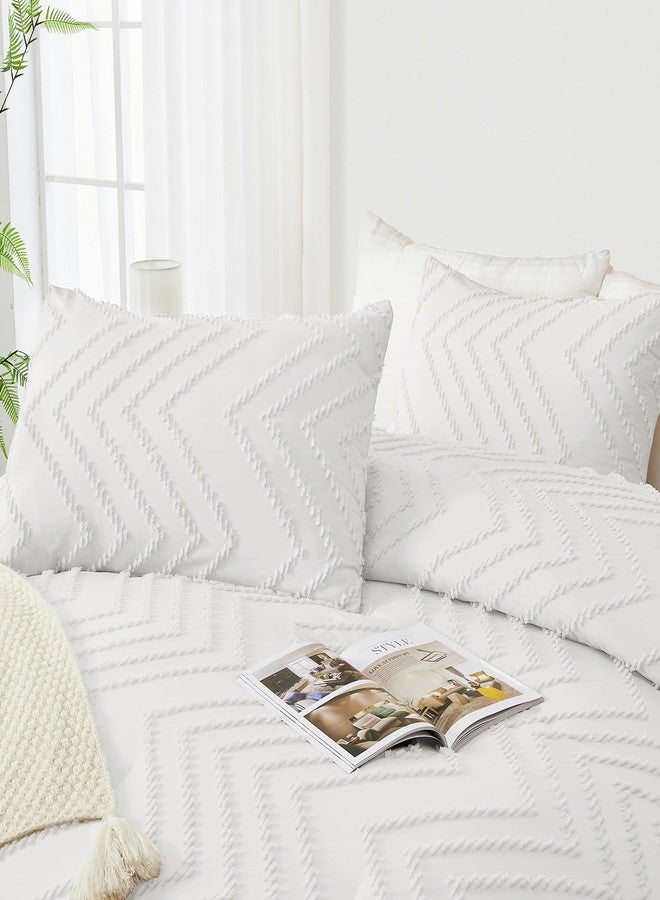 Andency White California King Comforter Set, Boho Cal King Soft Warm Tufted Neutral Bedding Comforter Sets, 3 Pieces Cali King Aesthetic Chevron Farmhouse Cute Bohemian Textured Bedding Set - Image 4